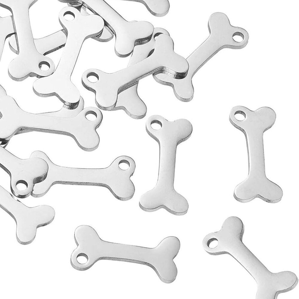 10 pcs 304 Stainless Steel Dog Bone Pet Charm Doggy Puppy Bone Pendant for DIY N